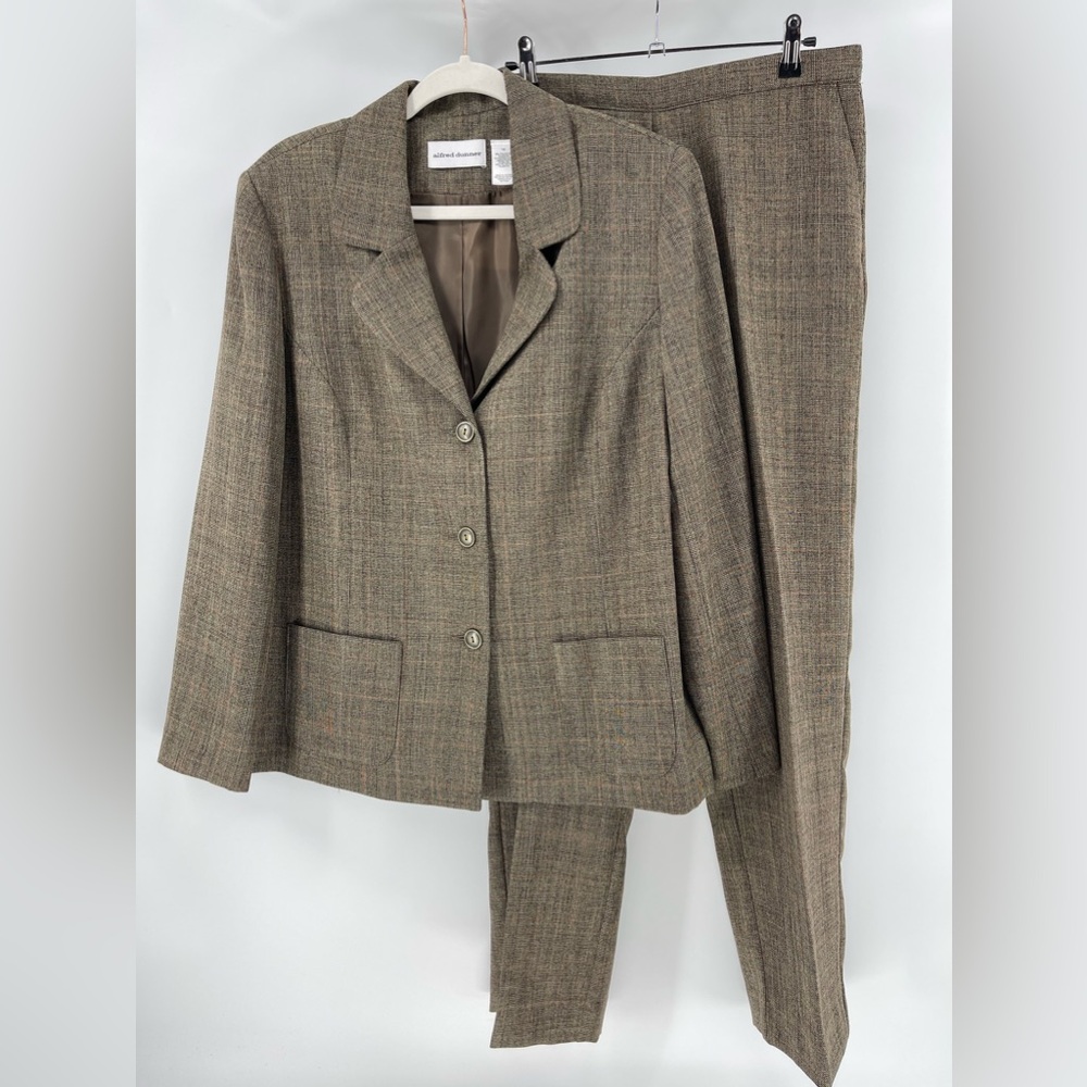Alfred Dunner Brown Plaid Suit - Blazer & Elastic Waist Trousers, Women's 12/14